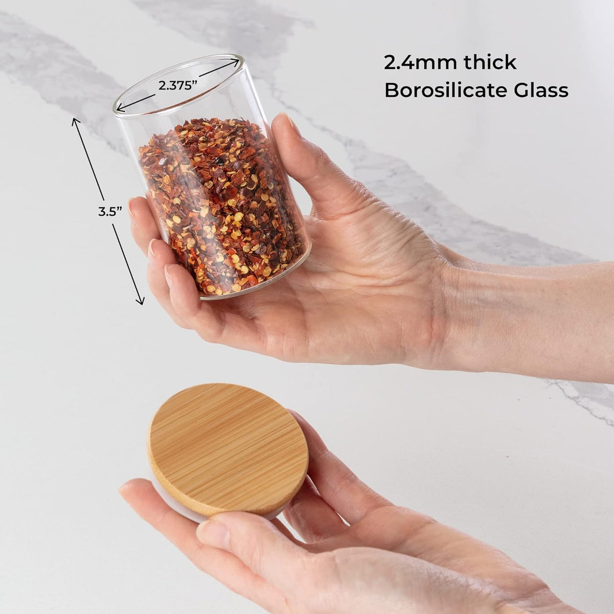 Empty Spice Jars with Label Pack (12x Bamboo Lid Glass Jar). Small 6oz Spice Storage Bottles with