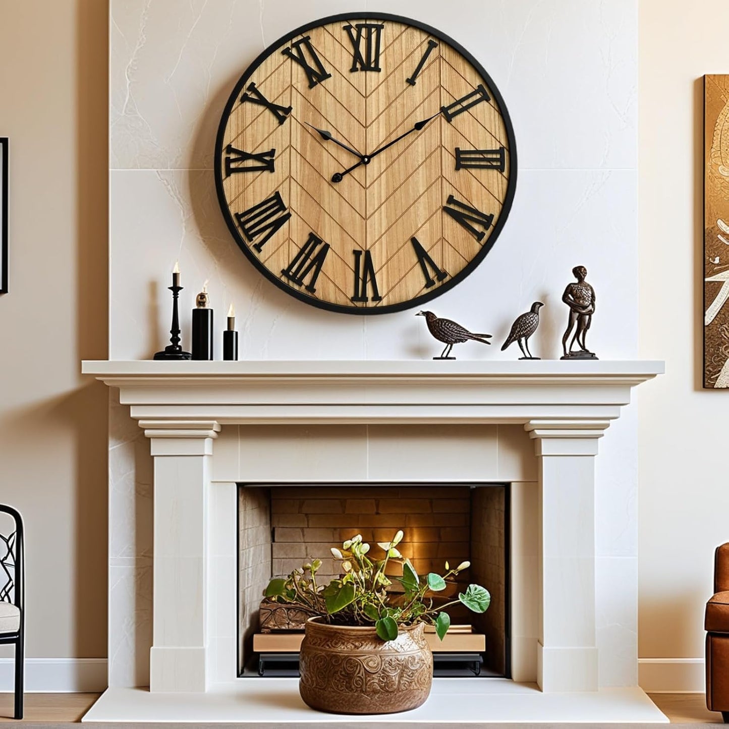 30 Inch Large Wall Clock Farmhouse Style - Brown Silent Non-Ticking Rustic Decor for Living Room