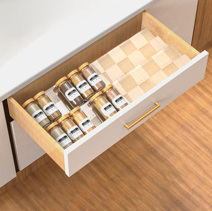 2-Tier Non-Slip Spice Drawer Organizer, 2-Pack Checkered Frosted Clear Acrylic, Expandable