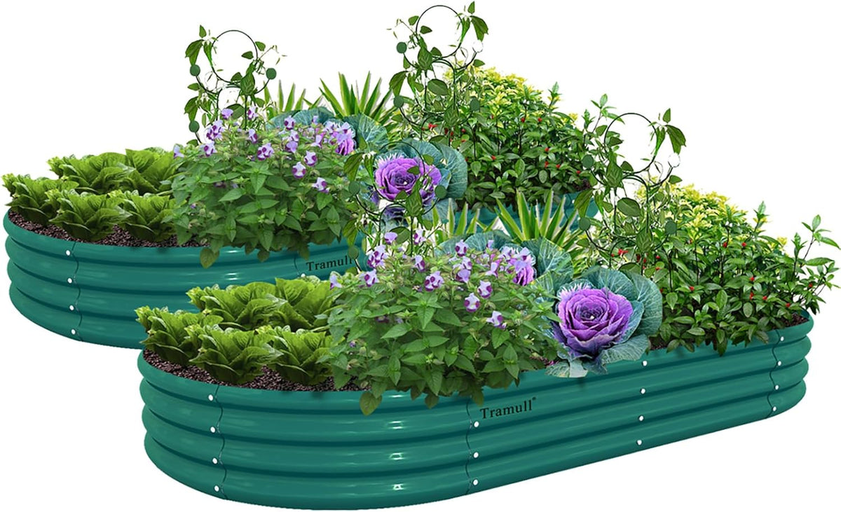 2 Pack 8x4x1FT Galvanized Raised Garden Bed Kit Oval Metal Ground Planter Box Outdoor Bottomless