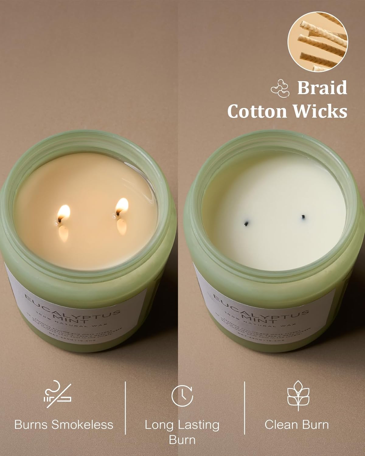 M&SENSE Eucalyptus & Mint Candles for Home Scented, 19.4oz 110 Hours Burn Soy Aromatherapy Candle