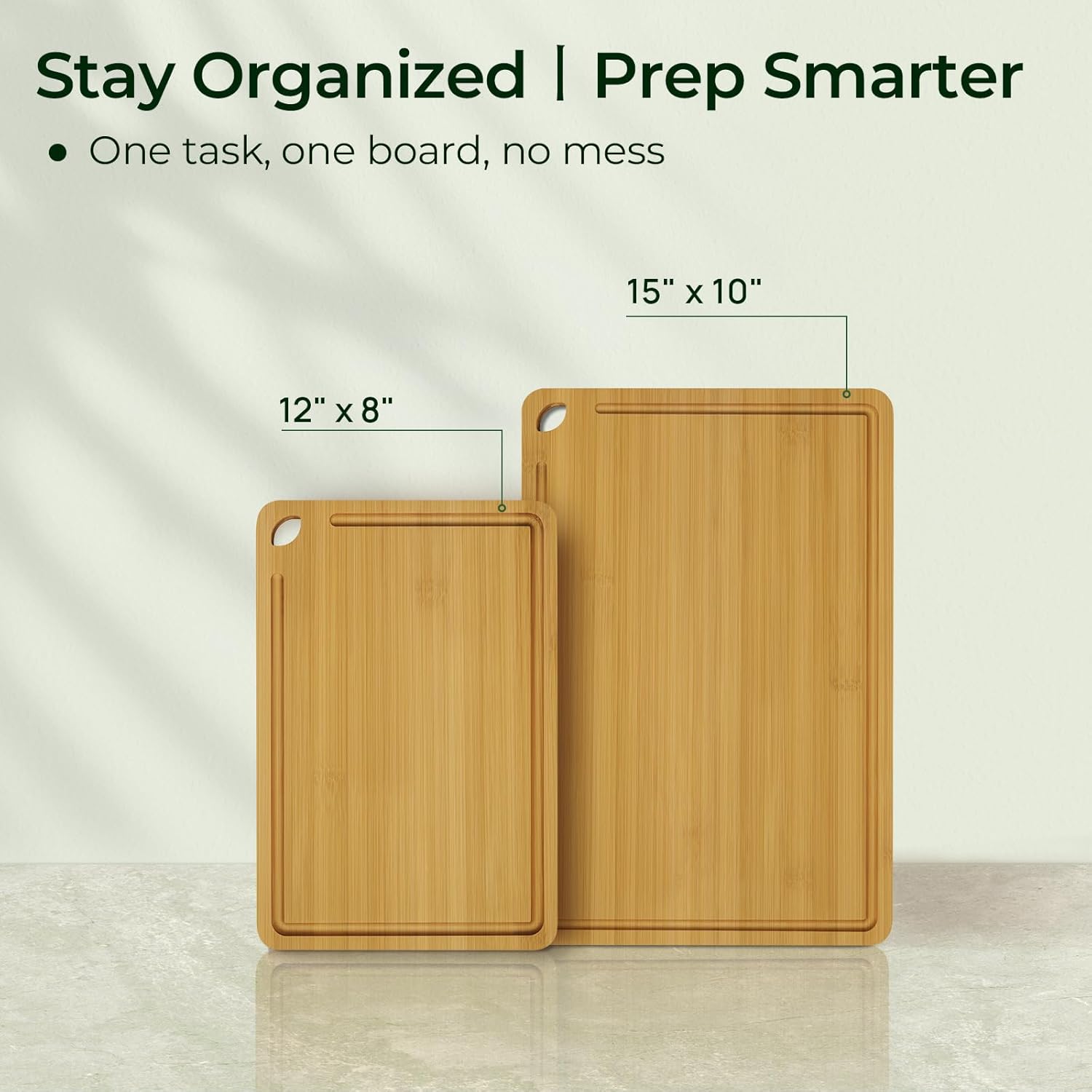 Chopping Board 2-Pcs Natural Bamboo Cutting Board With Juice Channels & Knife-Friendly Finish For
