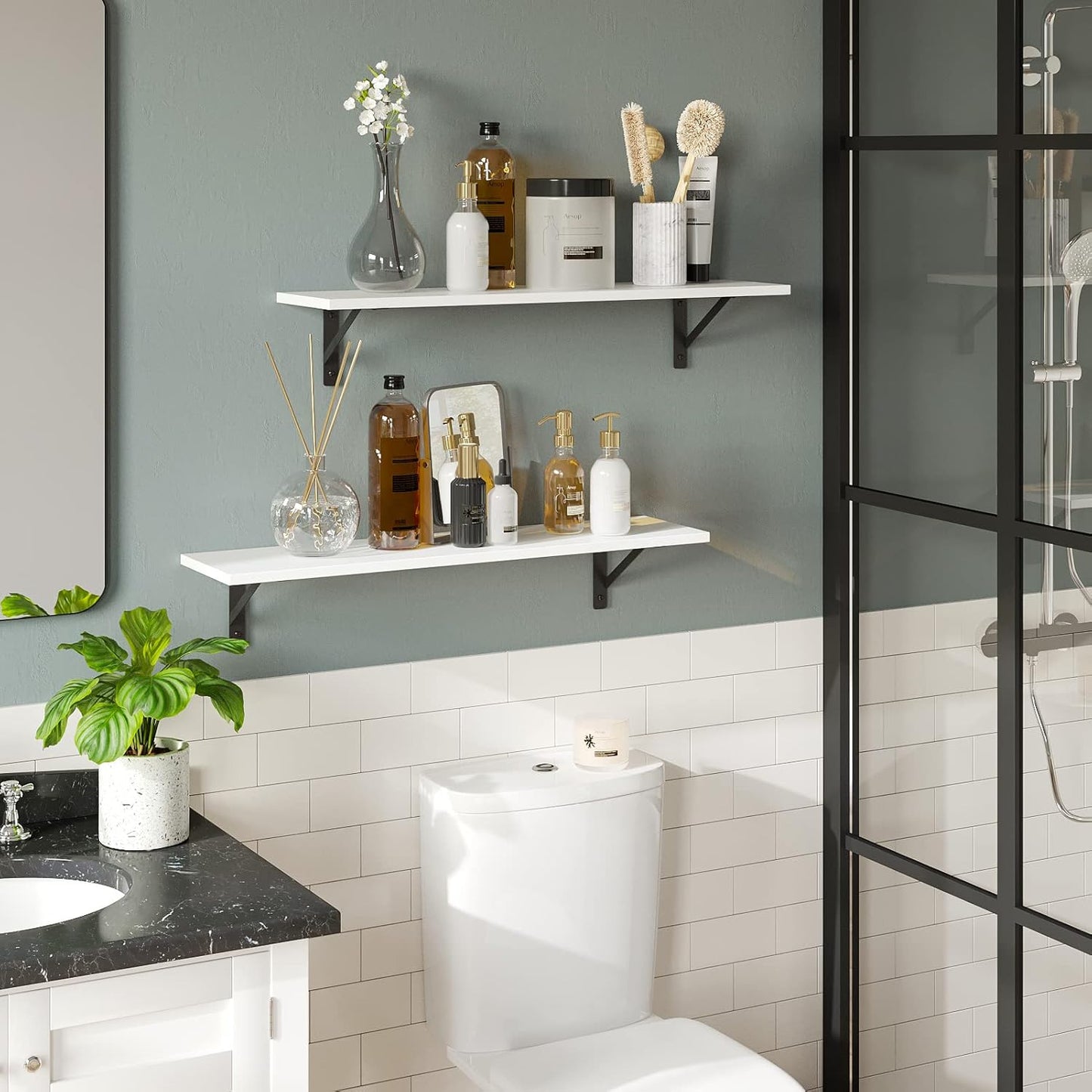 DINZI LVJ Long Wall Shelves, 31.5 x 7.9 x 6.1 Inches, Set of 2 White Floating Shelves