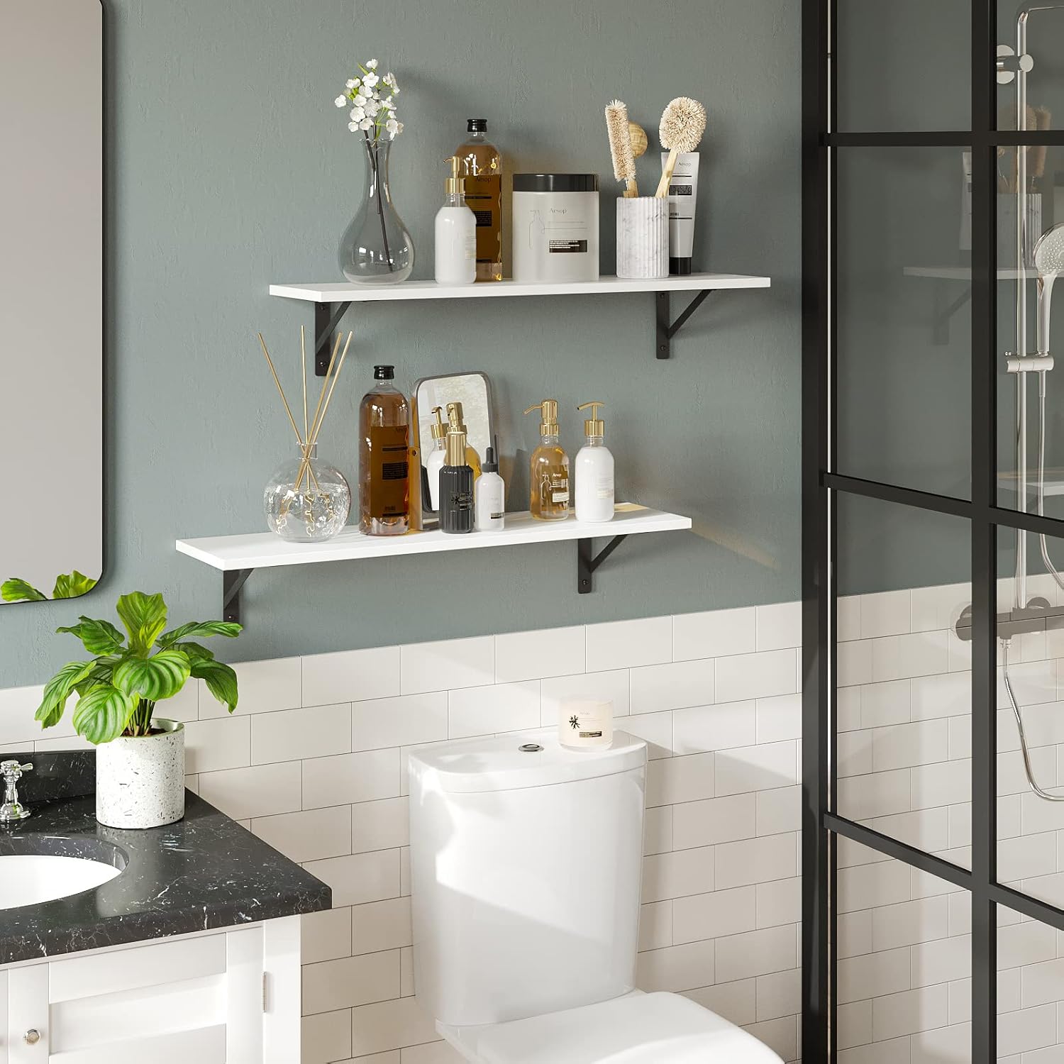 DINZI LVJ Long Wall Shelves, 31.5 x 7.9 x 6.1 Inches, Set of 2 White Floating Shelves