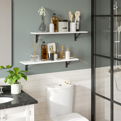 DINZI LVJ Long Wall Shelves, 24 Inch White Floating Shelves Set of 2, Easy-to-Install, Wall Storage