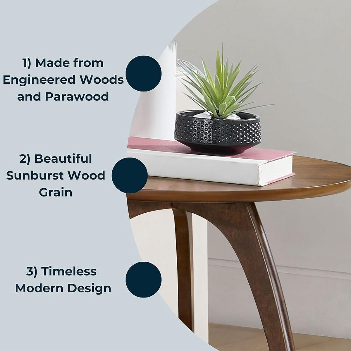 Martin Svensson Home LAX Two-Tone 20-Inch Caramel Brown Round Wood End Side Table with Walnut Legs