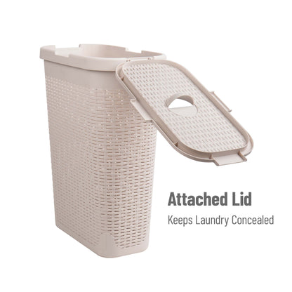 Mind Reader 40L Slim Laundry Hamper with Lid, Narrow Clothes Baskets, Set of 2, Ivory