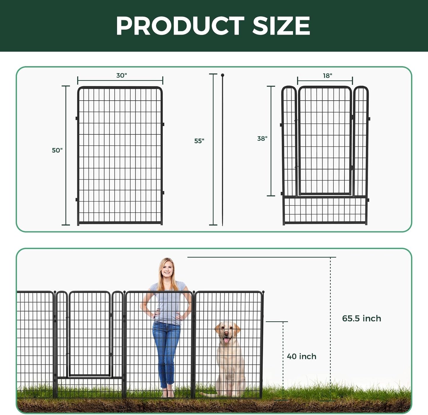 FXW Garden Fence Outdoor for The Yard – 50in(H) x 20.0ft(L) Heavy Duty Metal Animal Barrier for Dog