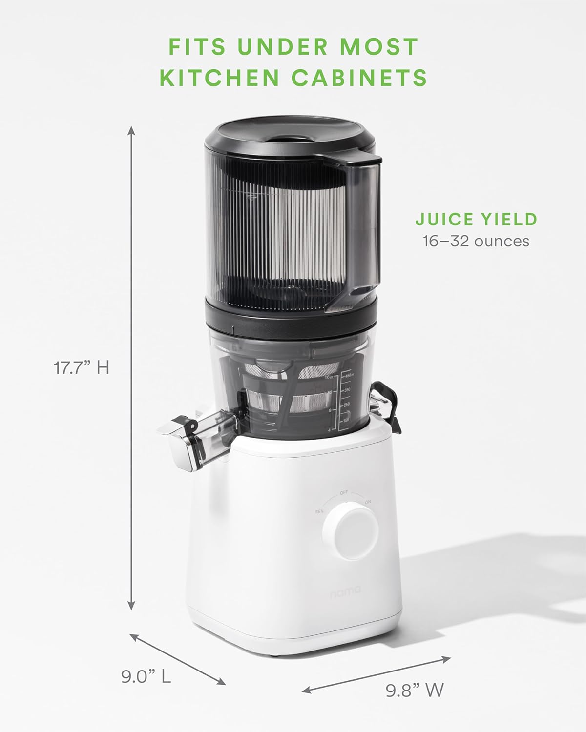 Nama J2 Cold Press Juicer – Self Feeding for Hands-Free Operation with Wide Mouth Hopper for Whole