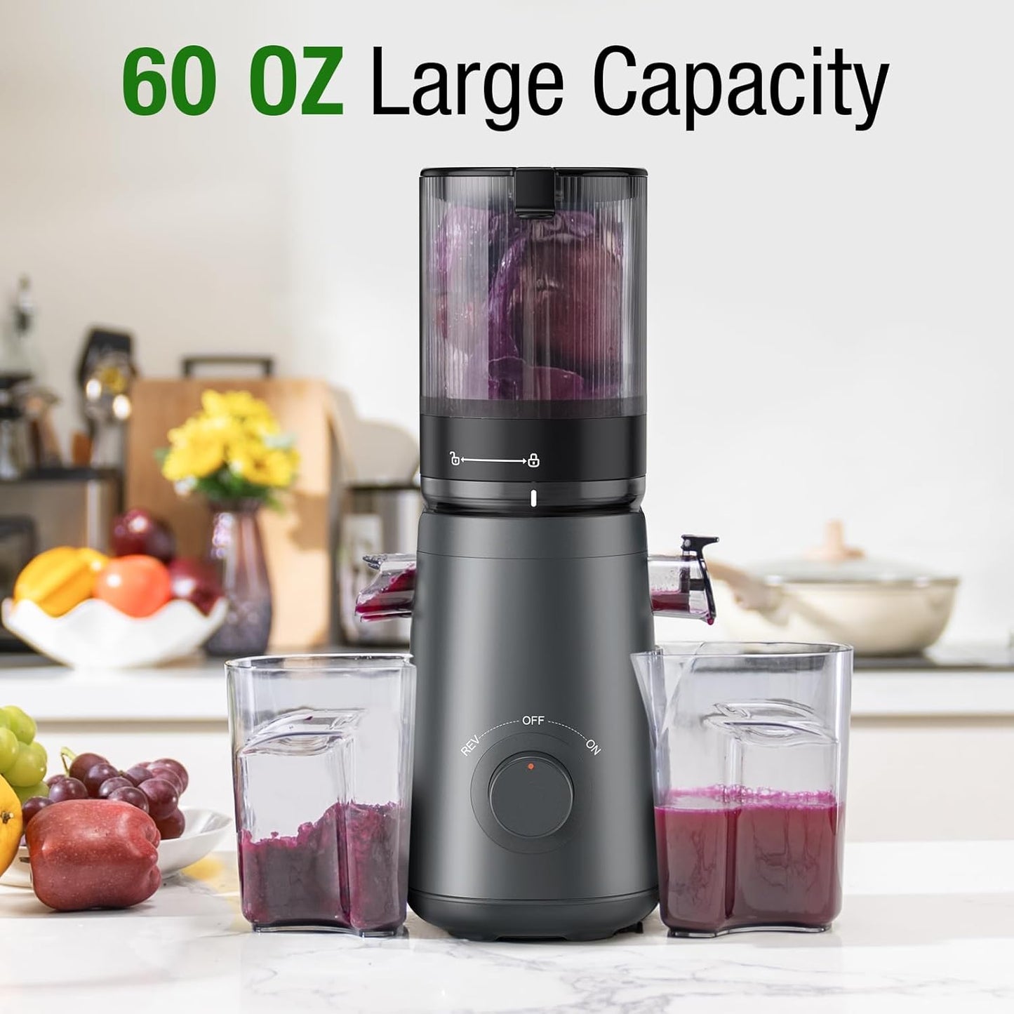Juicer Machines, TUUMIIST Cold Press Juicer with 5.3" Extra Large Feed Chute Fit Whole Fruits &