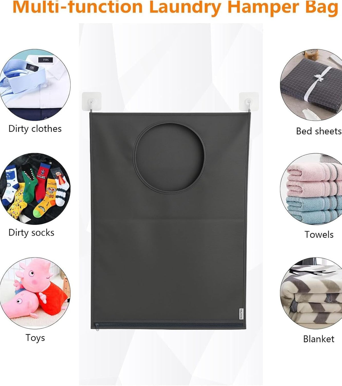 Hanging Laundry Hamper Bag – Space-Saving Dirty Clothes Storage with Free Adjustable Stainless