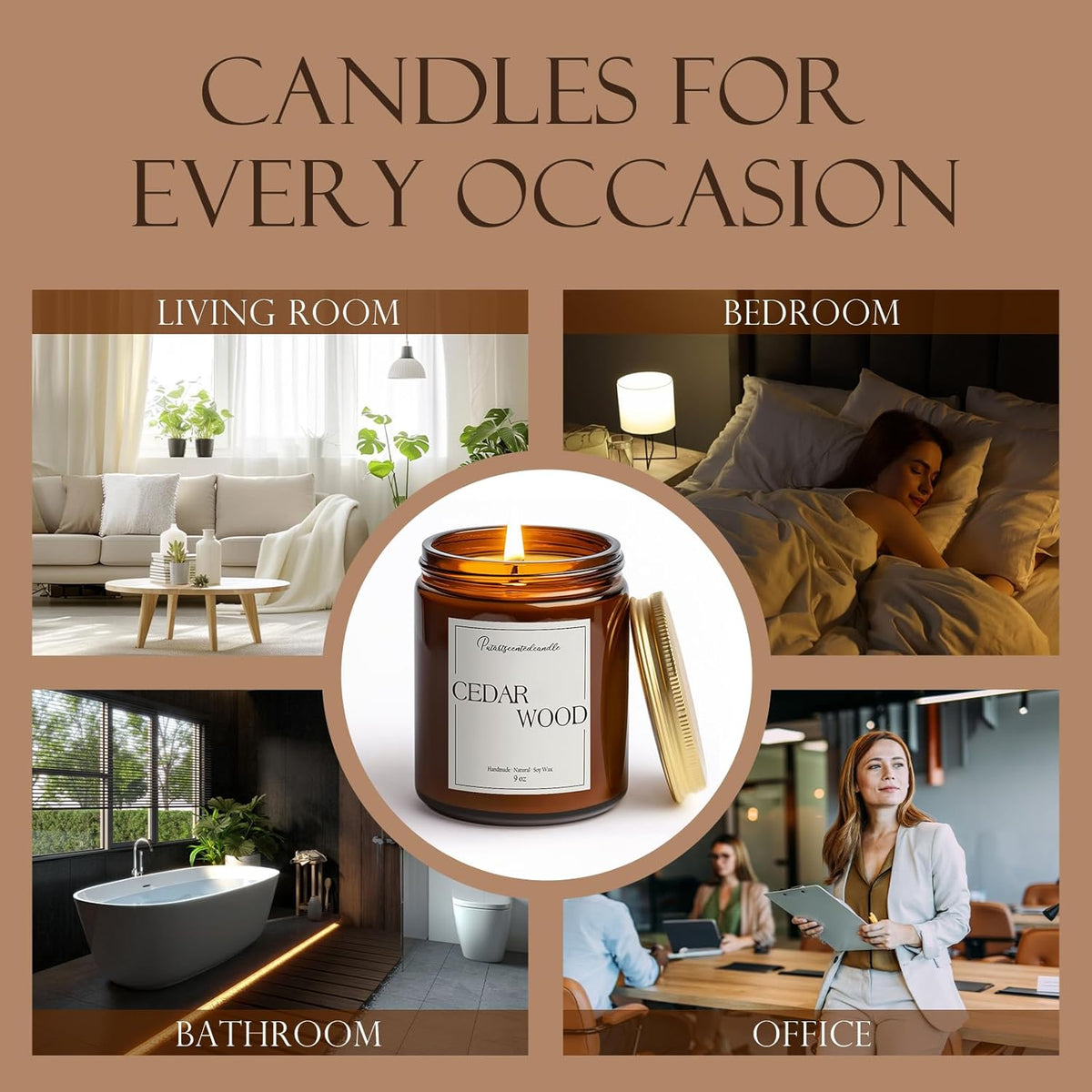 Cedar Wood Candles for Home Scented, Natural Soy Aromatherapy Non Toxic Candles with Long Lasting