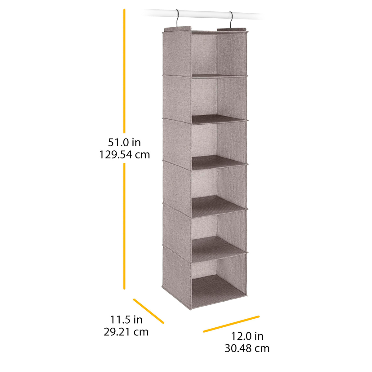Whitmor Hanging Accessory Shelves - 6 Section Closet Organizer - Light Grey