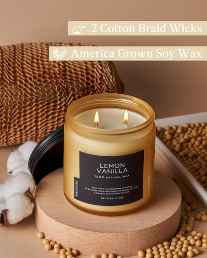 M&SENSE Candles Lemon Vanilla Scented, 11.6oz 70 Hour Long Lasting Candles for Home, 2 Wick Natural
