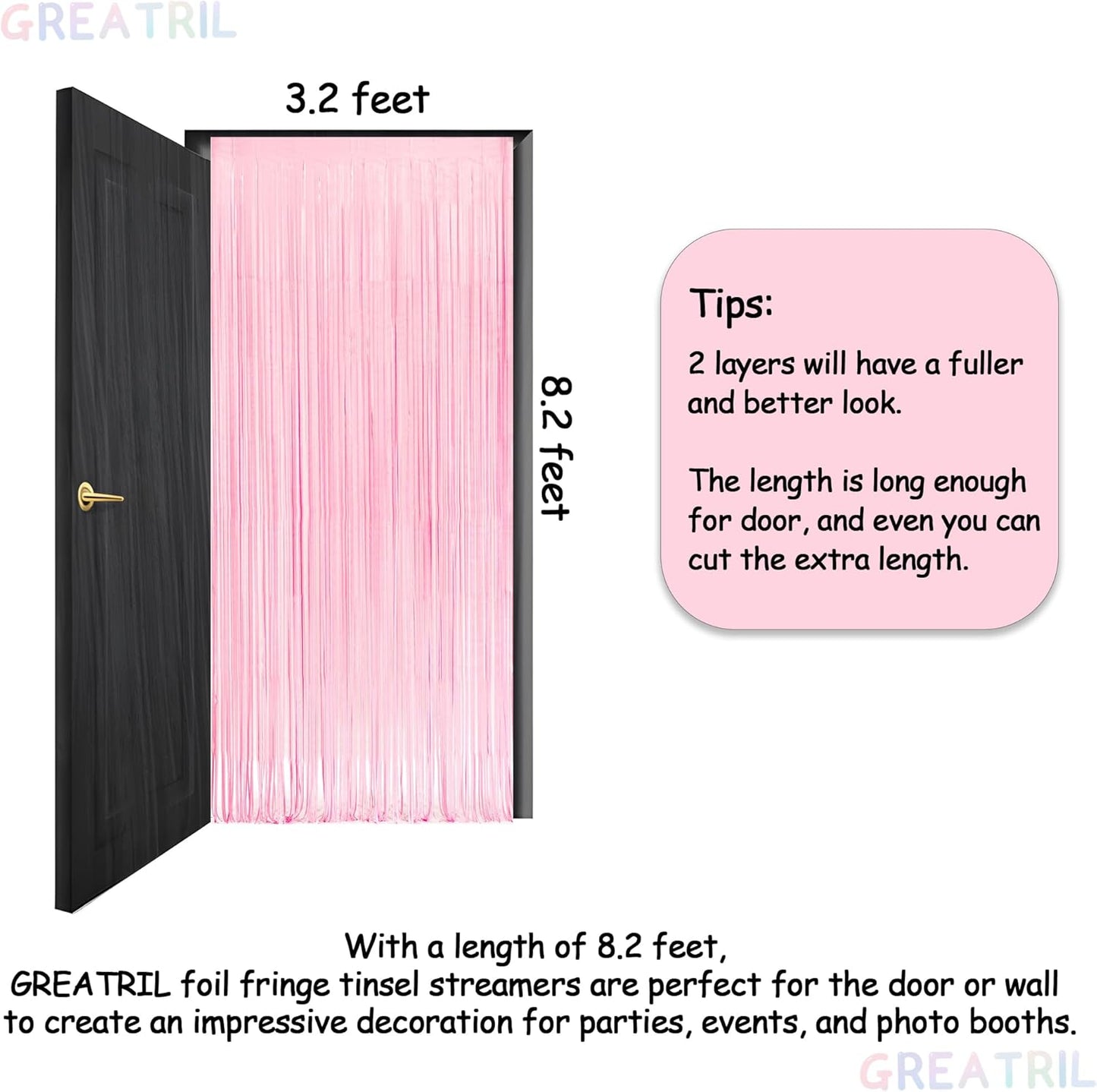 Pink and Blue Party Photo Backdrop - GREATRIL Foil Fringe Tinsel Streamers for