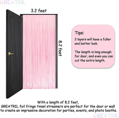 Pink and Blue Party Photo Backdrop - GREATRIL Foil Fringe Tinsel Streamers for