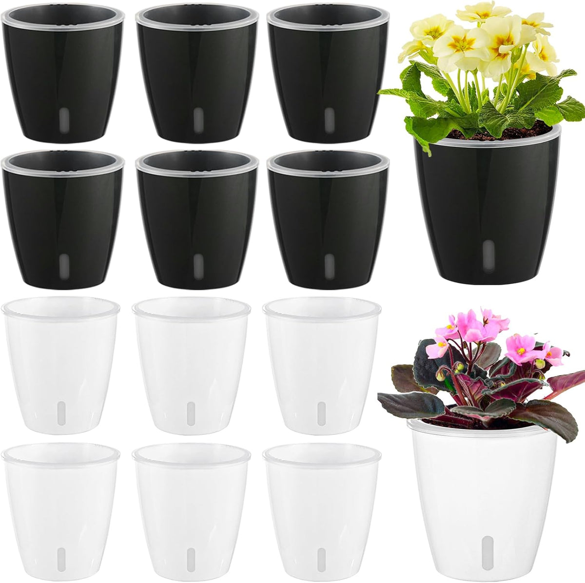 Self Watering Pots for Indoor Plants, 12-Pack 5'' Self Watering Planter with Drainage Holes, Small