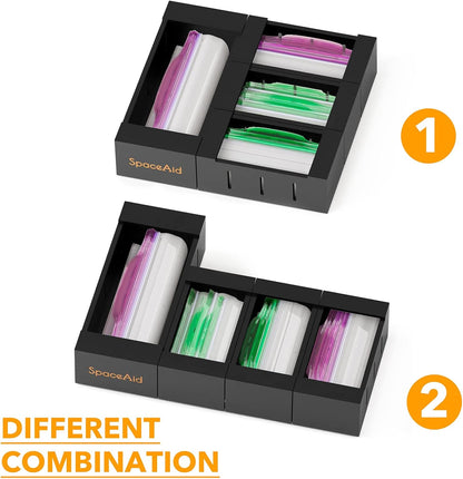SpaceAid Bag Storage Organizer for Kitchen Drawer, Bamboo Organizer, Compatible with Gallon, Quart