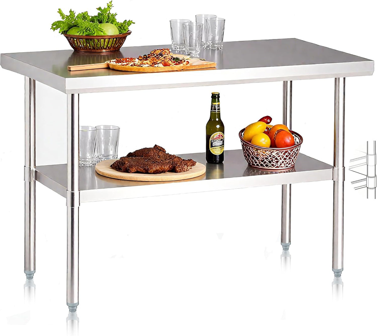 NUUK Stainless Steel Worktable 24 x 48 Inch Heavy Duty Commercial Workstation Adjustable Height