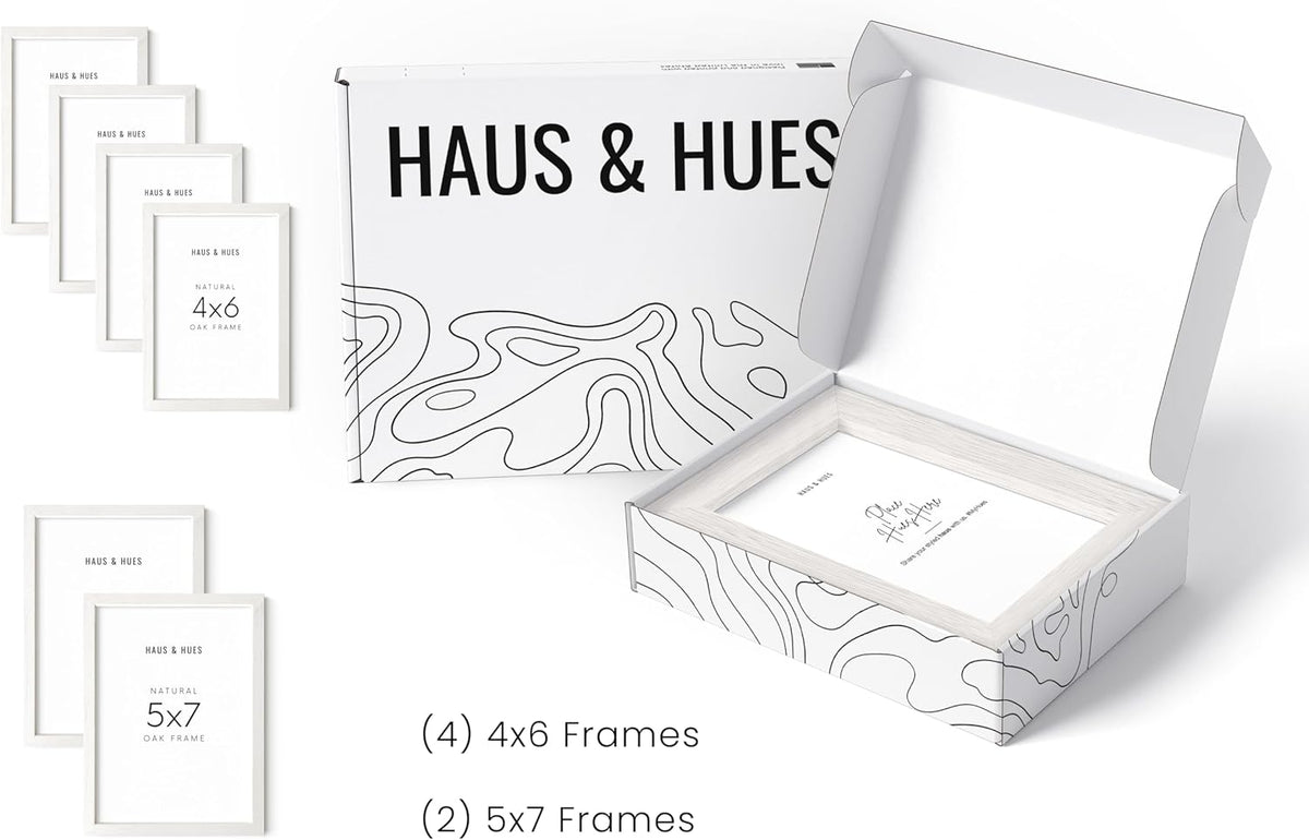 HAUS AND HUES White Oak Wood Gallery Wall Tabletop Frames Made with Real American Oak and