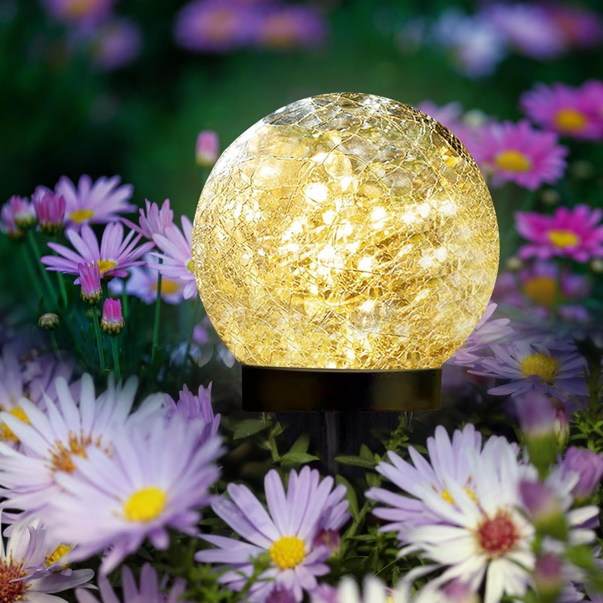 Solar Garden Lights Outdoor Waterproof, 6 Pack LEDs Cracked Glass Ball Light, Ground Landscape