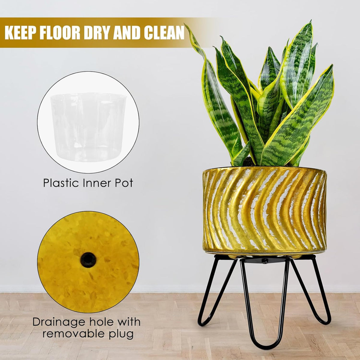 Harvest Land Plant Pots with Stand, Set of 2 Large Modern Planters Metal Tall Handmade Flower Pots