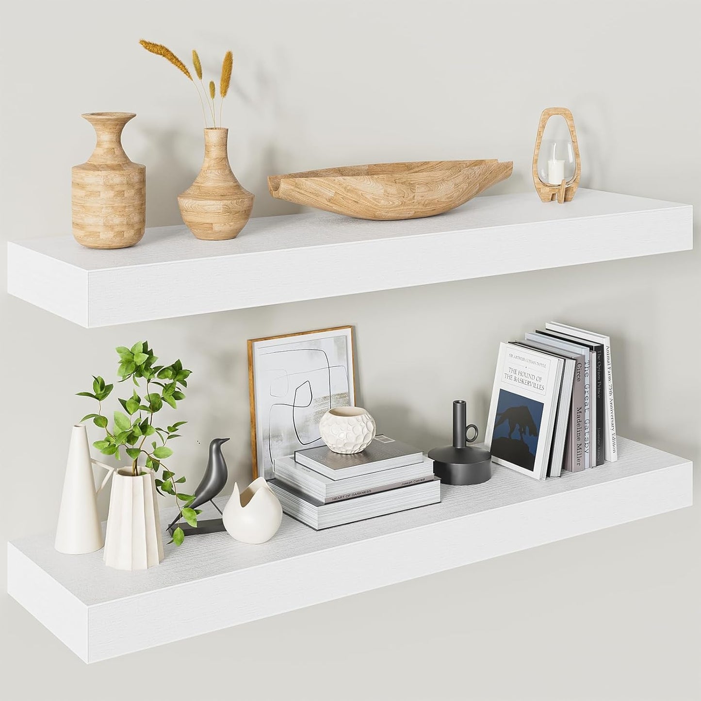 Heimlove 32 Inch Floating Shelves for Wall,White 9.3" Deep Floating Shelf Set of 2,Wall Mounted