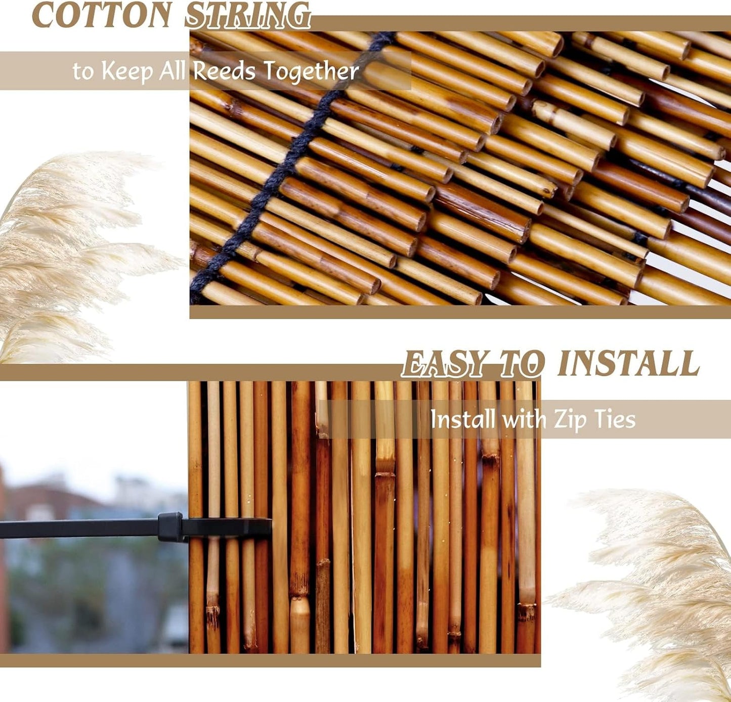 ZNCMRR Natural Bamboo Fencing 6 Feet High Privacy Fence Reed Fencing Rolls Screen Curtains for