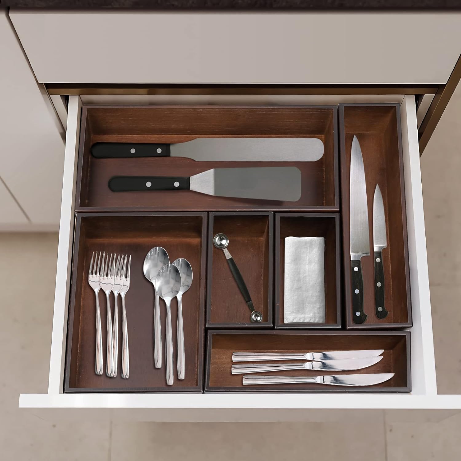 Bamboo Drawer Organizer - Kitchen Utensil Organizer Silverware Tray Cutlery Holder，Office Desk