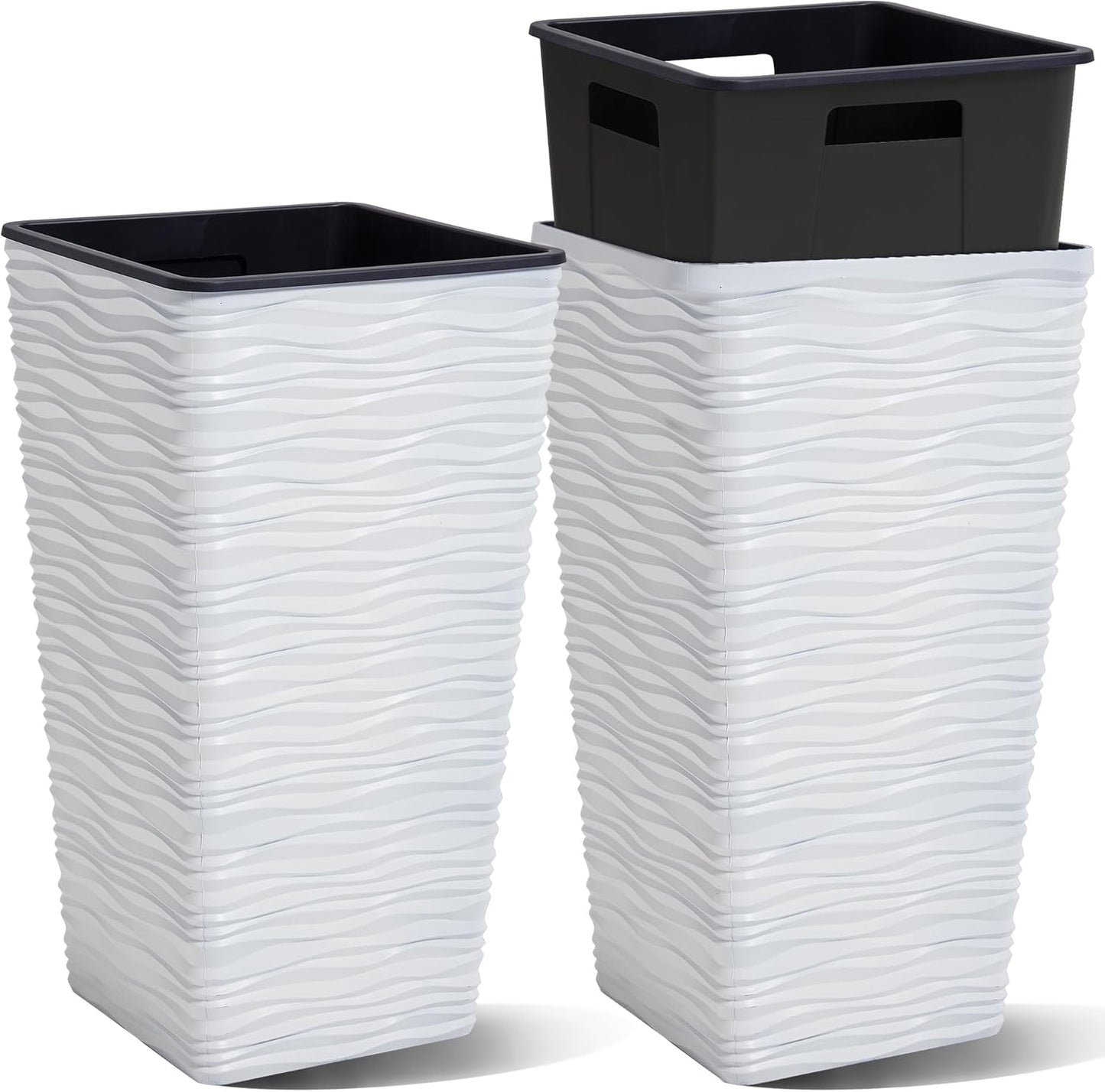 Worth Garden 2-Pack 22" H. White Square Tapered Planter with Inside Pots - Plastic Plant Pots for