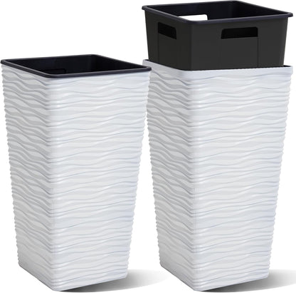 Worth Garden 2-Pack 22" H. White Square Tapered Planter with Inside Pots - Plastic Plant Pots for