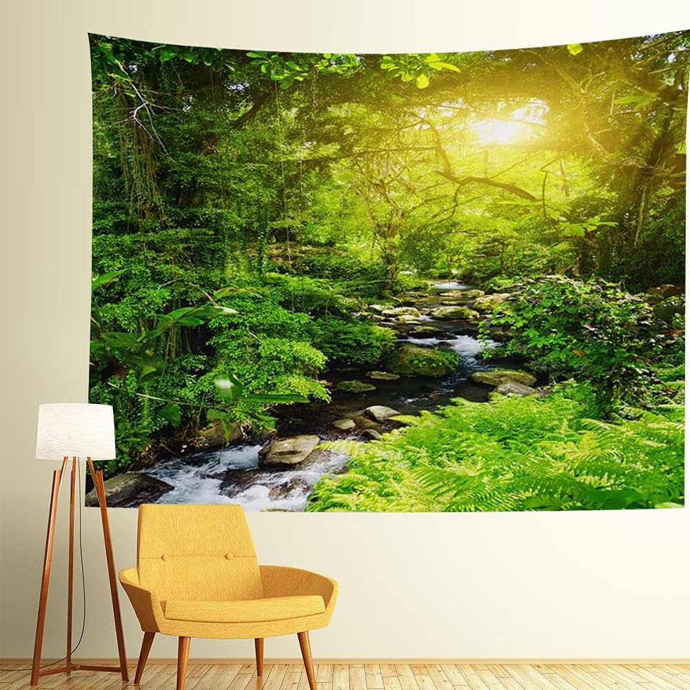 Llamazing Forest Creek Landscape Tapestry - Home Decor for Living Room and Bedroom - Magic Curtain