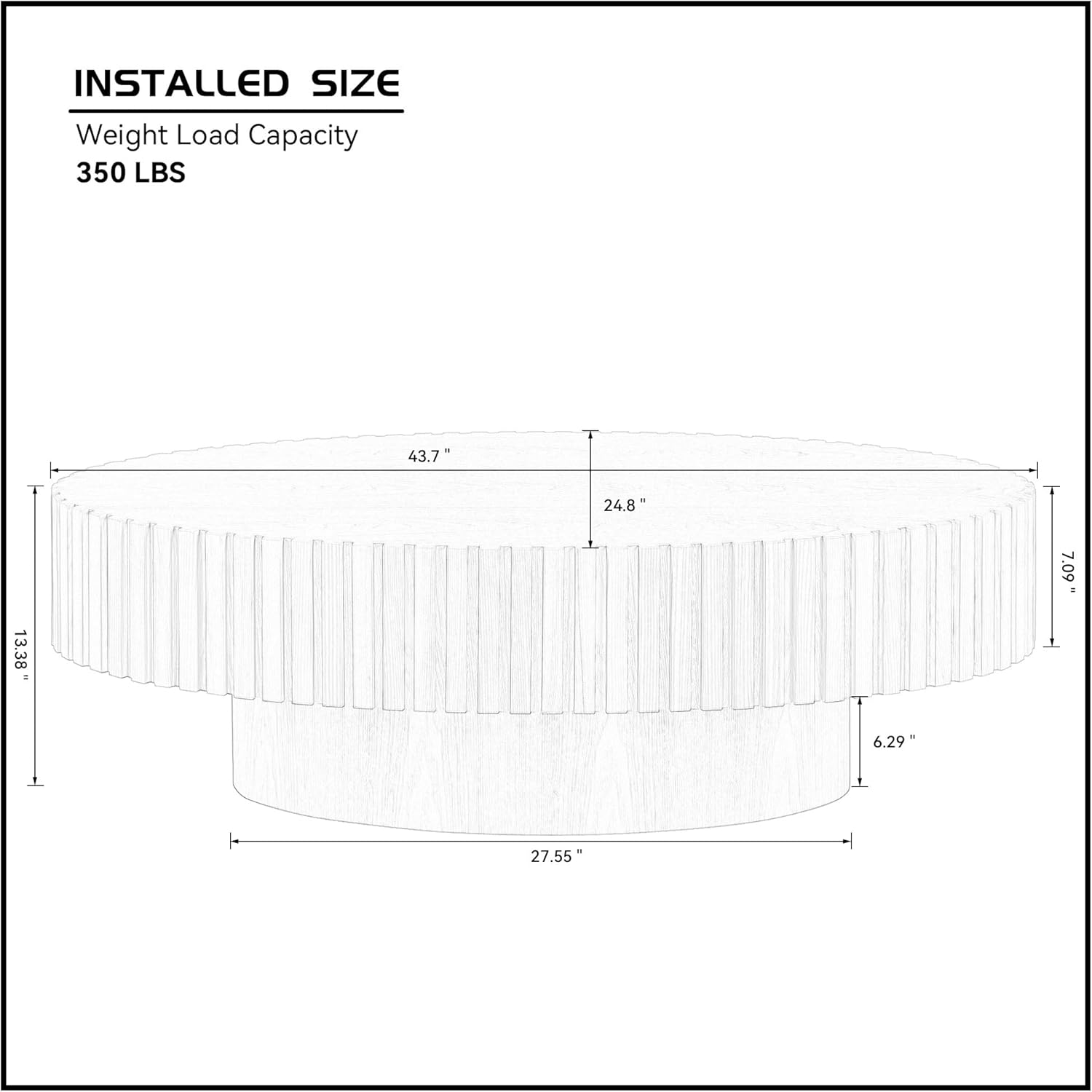 Oval Coffee Table for Living Room, Modern Fluted Coffee Tables with Pedestal Base, Handcrafted