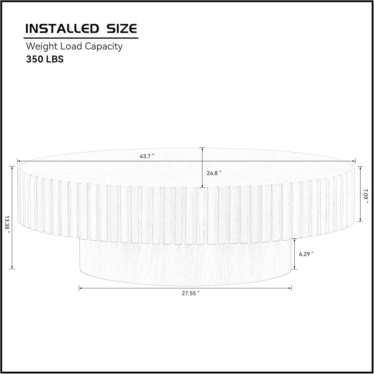 Oval Coffee Table for Living Room, Modern Fluted Coffee Tables with Pedestal Base, Handcrafted