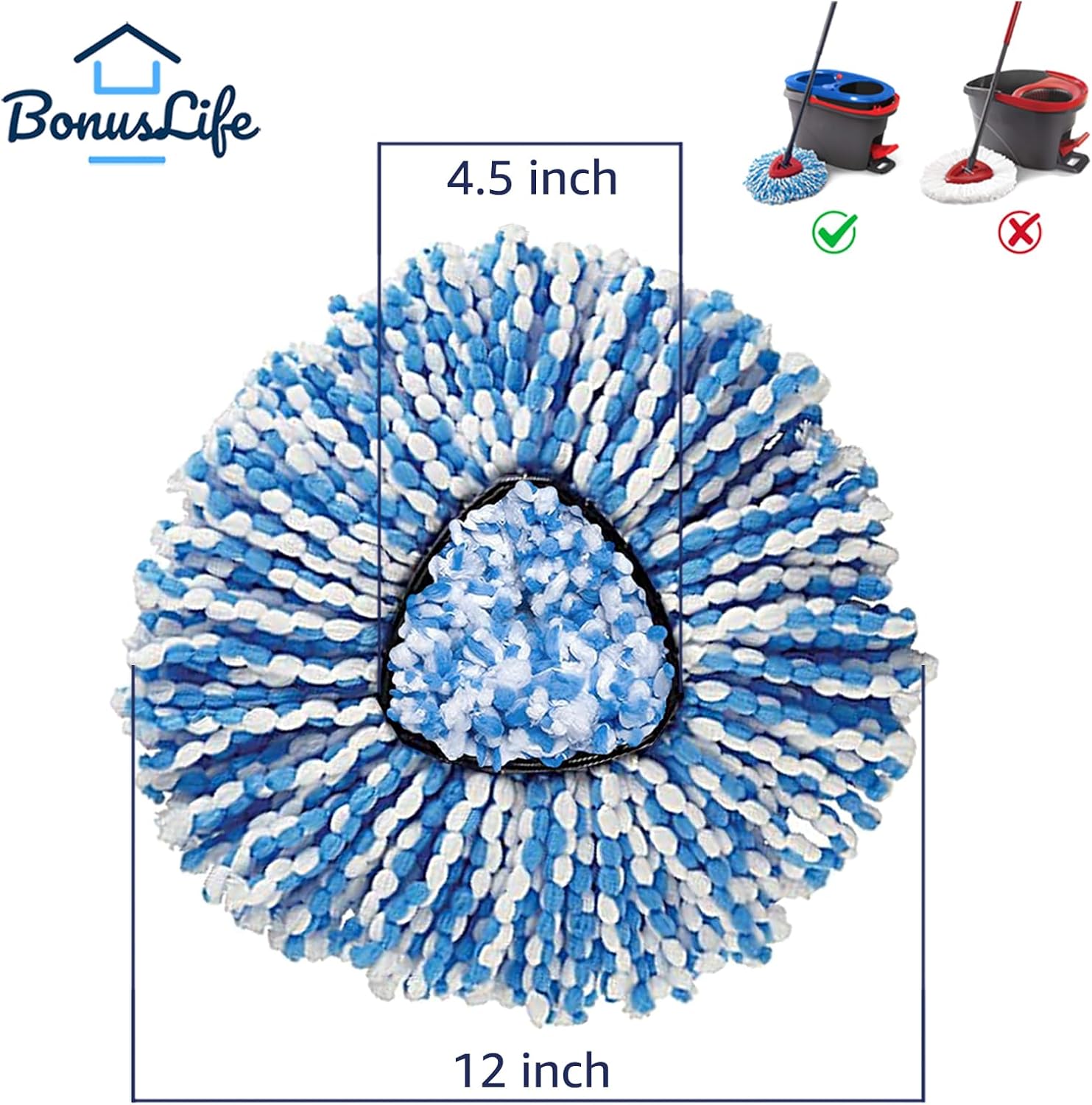 BonusLife 3-Pack Mop Head for O-Ceda RinseClean Spin Mop Refill 2-Tank System Only Easy Cleaning