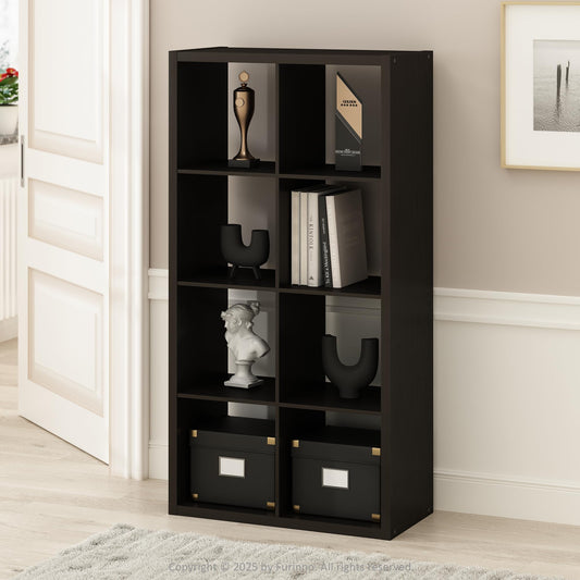 Furinno Simple 8-Cube Storage Organizer, Display Shelf, Dark Oak