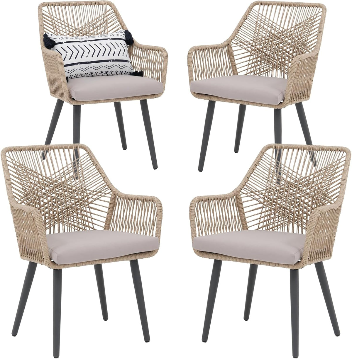 Patiorama Patio Dining Chair Set of 4, Woven Rope Outdoor Dining Chairs w/Steel Frame, All-Weather