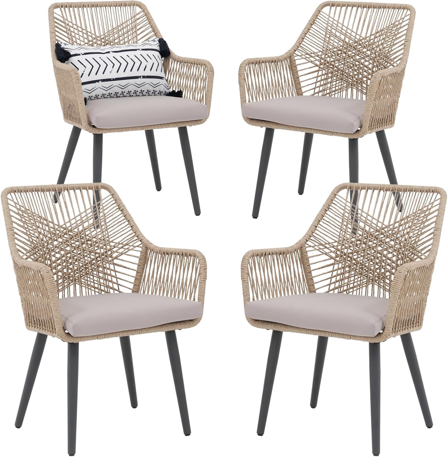 Patiorama Patio Dining Chair Set of 4, Woven Rope Outdoor Dining Chairs w/Steel Frame, All-Weather