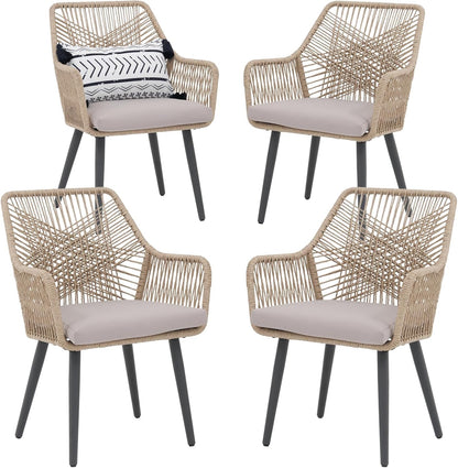 Patiorama Patio Dining Chair Set of 4, Woven Rope Outdoor Dining Chairs w/Steel Frame, All-Weather