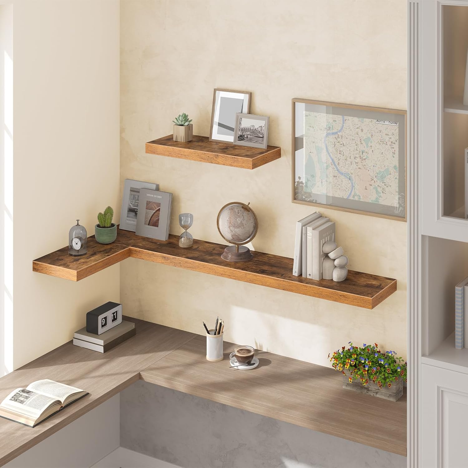HOOBRO Floating Shelves for Wall, Wall Mounted Shelf Set of 2, 55" Hanging Shelf with Invisible