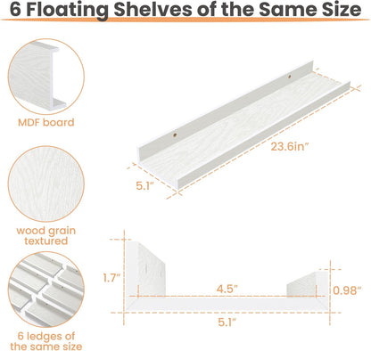 upsimples Floating Shelves for Wall, Wall Shelves for Decor Storage Set of 6, Wall Mounted Wood