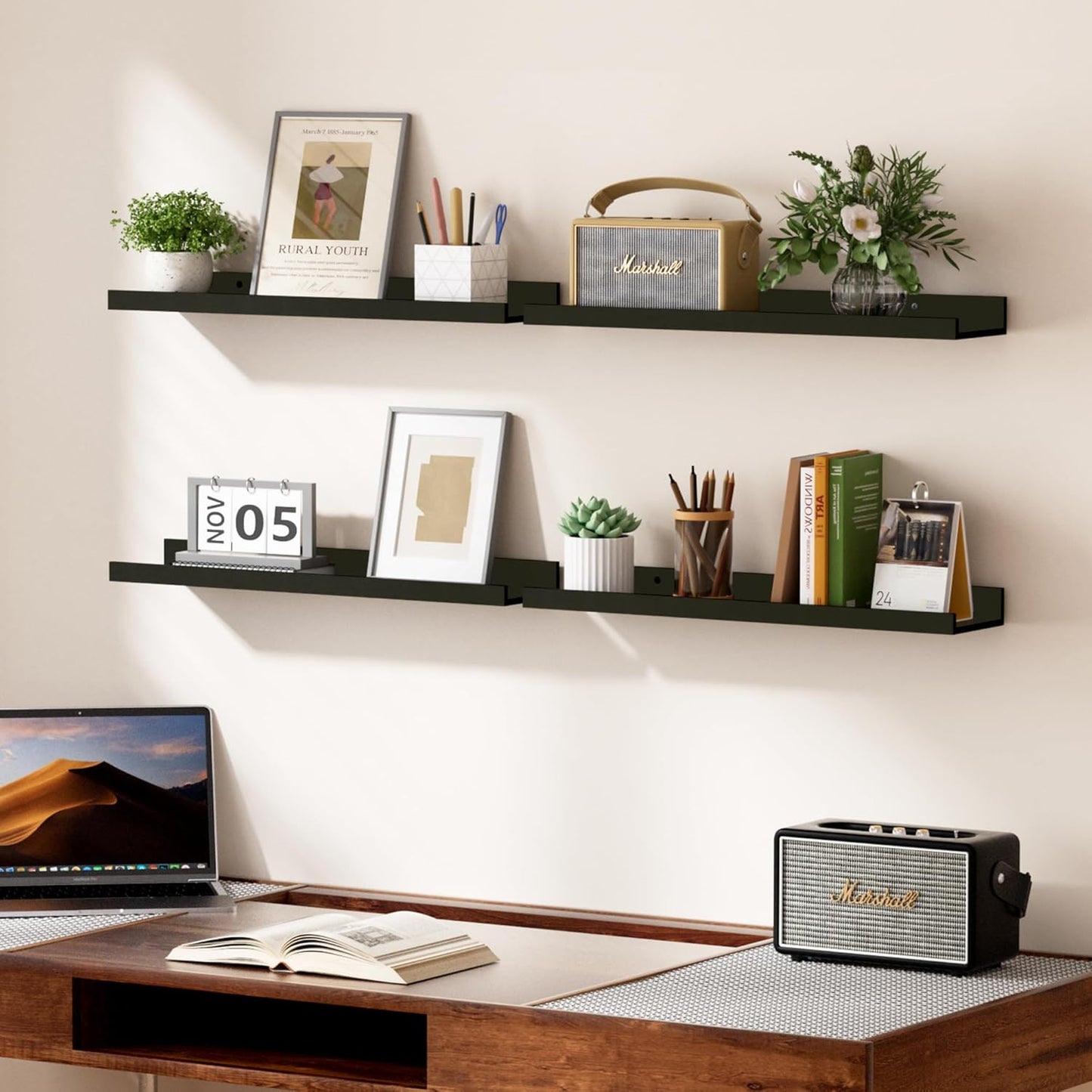 upsimples Floating Shelves for Wall, Wall Shelves for Decor Storage Set of 6, Wall Mounted Wood