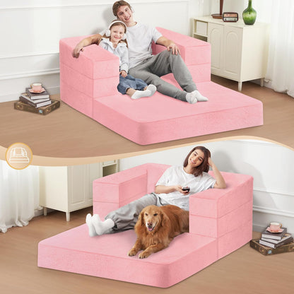 Folding Bean Bag Chair for Adults,3-in-1 Bean Bag Couch Faux Fur Floor Sofa Large Beanbag