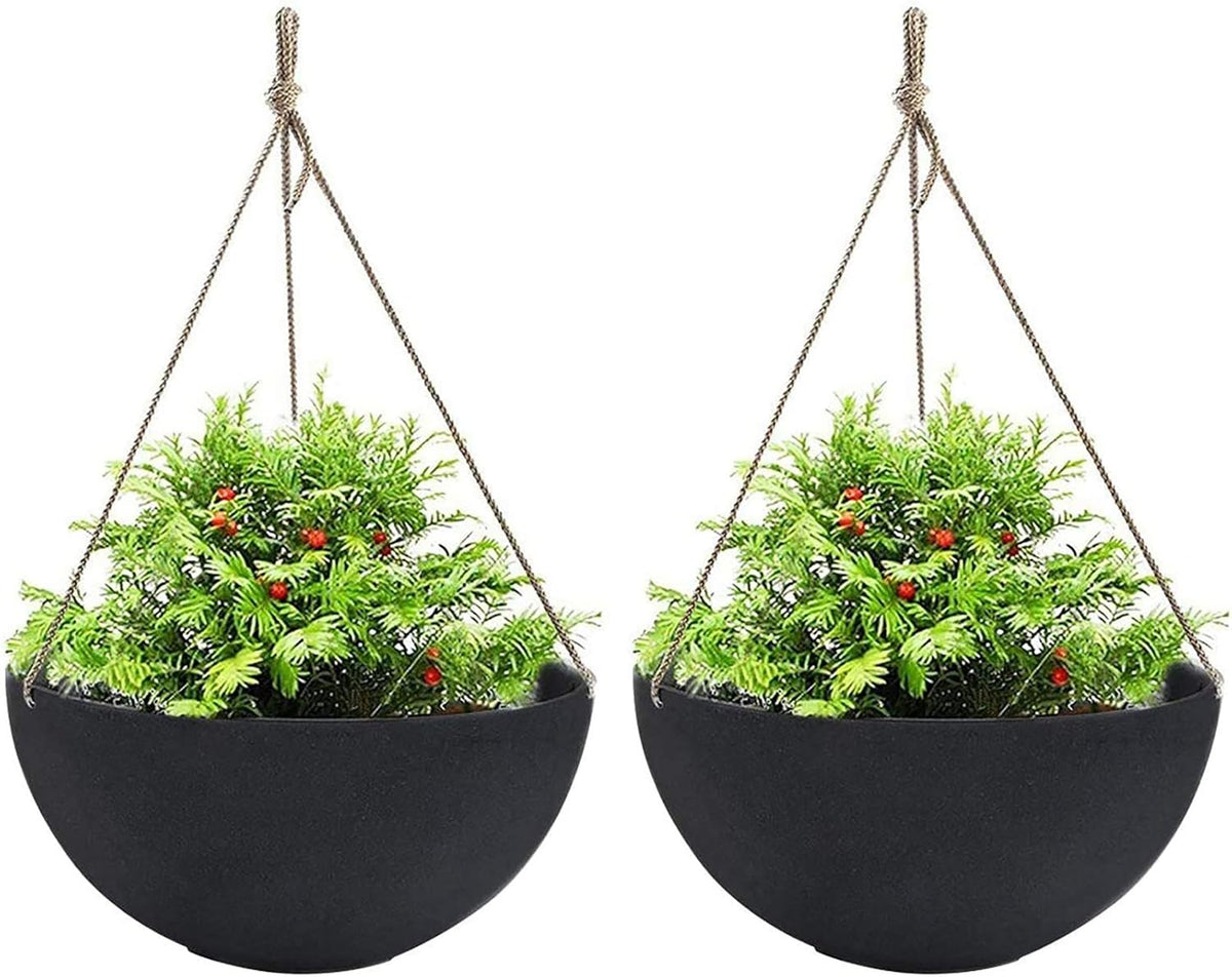 LA JOLIE MUSE Hanging Planters for Outdoor Plants, Large Hanging Planter with Drain Holes, Black