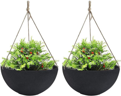 LA JOLIE MUSE Hanging Planters for Outdoor Plants, Large Hanging Planter with Drain Holes, Black