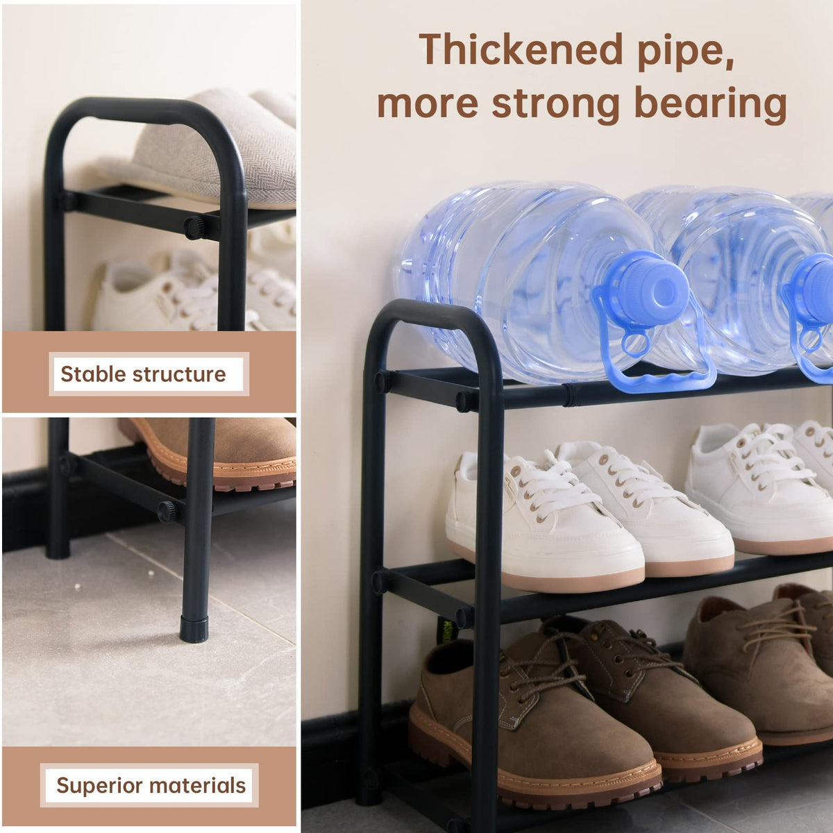 Gonfoam Expandable 3-Tier Shoe Rack for Closet and Entryway, Black