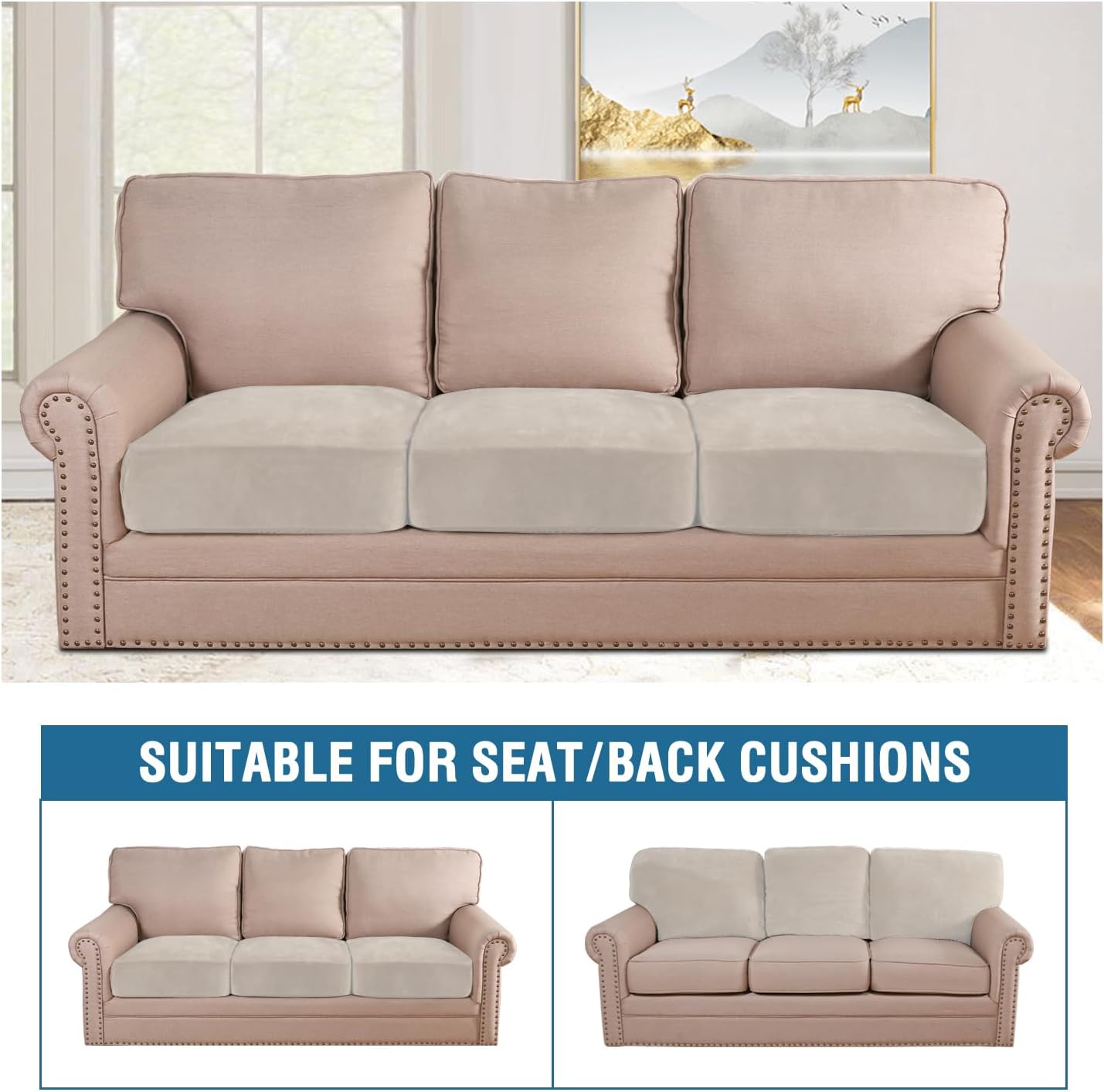 H.VERSAILTEX Velvet Stretch Couch Cushion Cover Plush Cushion Slipcover for Chair Loveseat Sofa