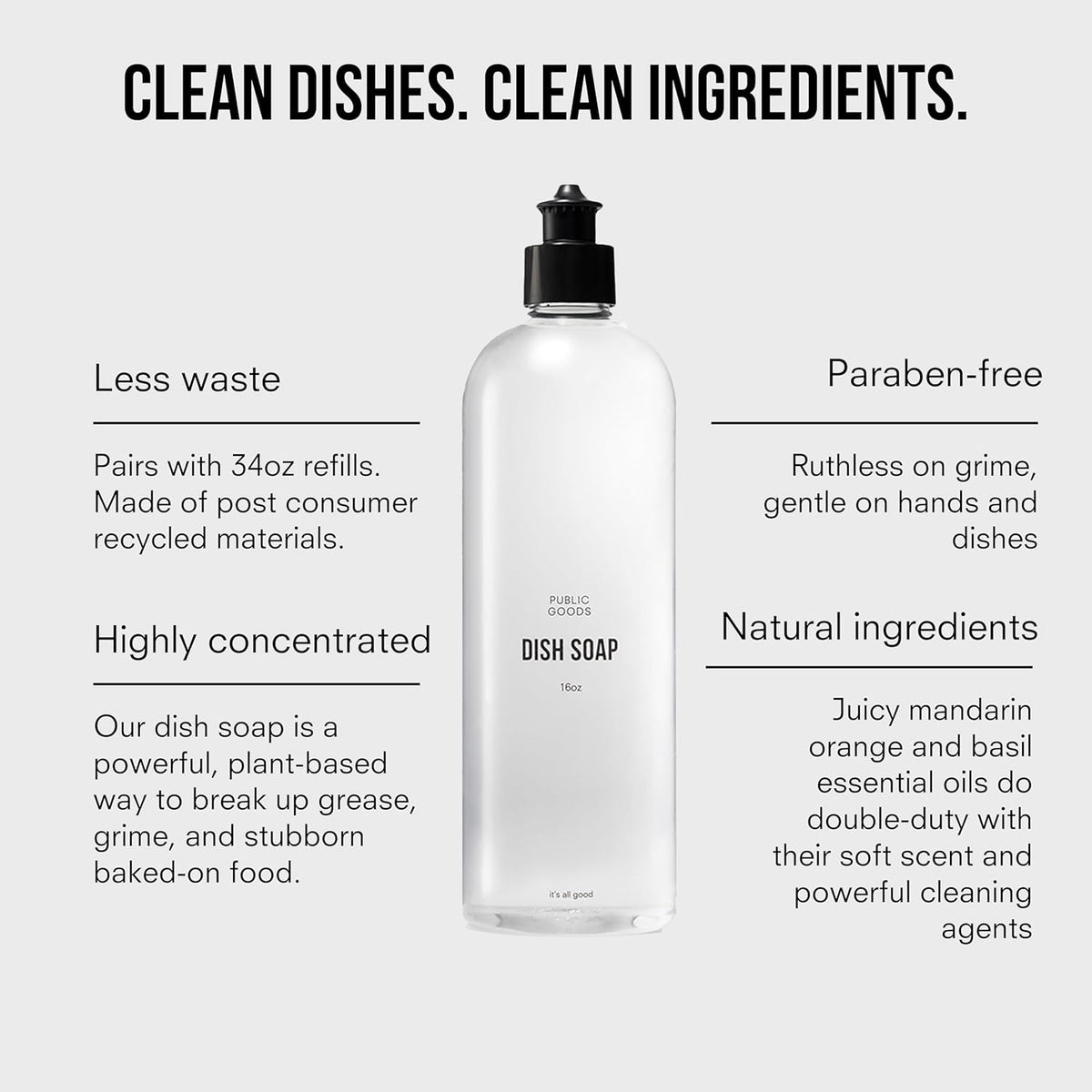Public Goods Natural Dish Soap | Kitchen Soap | Plant-Based & Vegan Friendly | Clear Dish Detergent