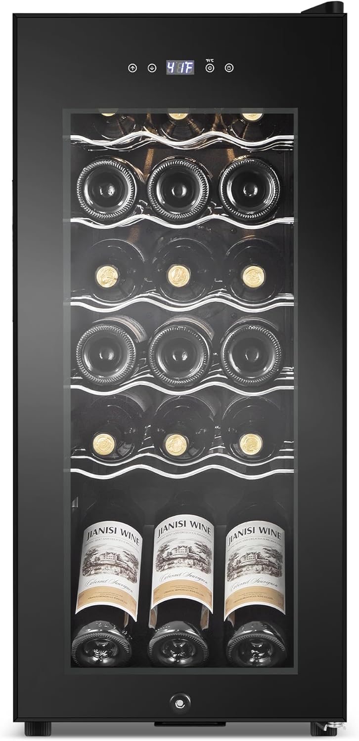 Wine Cooler Refrigerator 18 Bottles, Small Wine Fridge Mini Wine Fridge Countertop with Glass Door