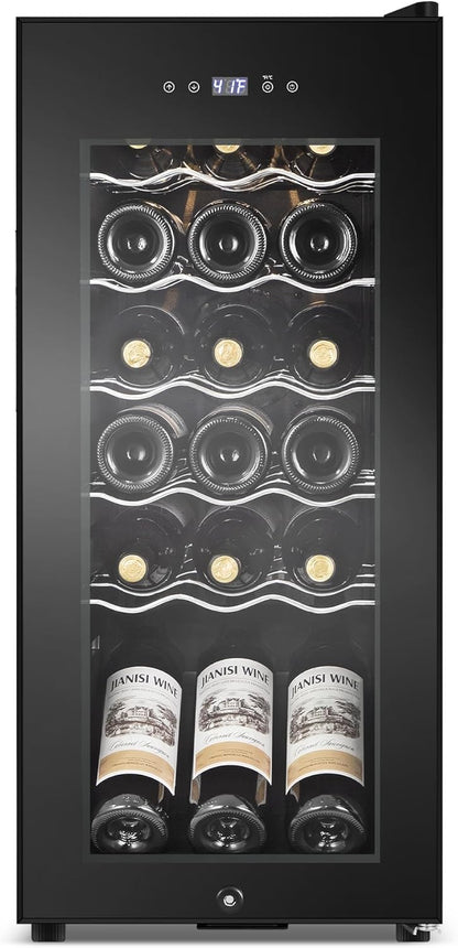 Wine Cooler Refrigerator 18 Bottles, Small Wine Fridge Mini Wine Fridge Countertop with Glass Door